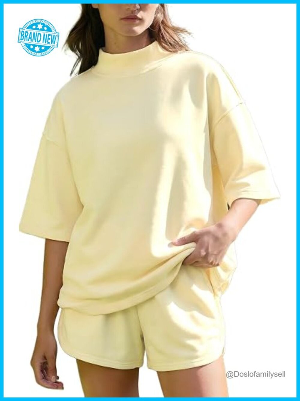 2 Piece Casual Outfit Oversized Tee and Shorts with Pockets Summer Athletic Set